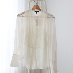 NWT Banana Republic Factory Tuxedo Sheer Cream Blouse